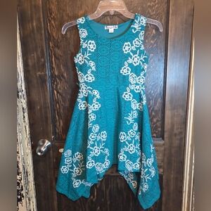 Knitworks Teal and White Floral High Low Dress